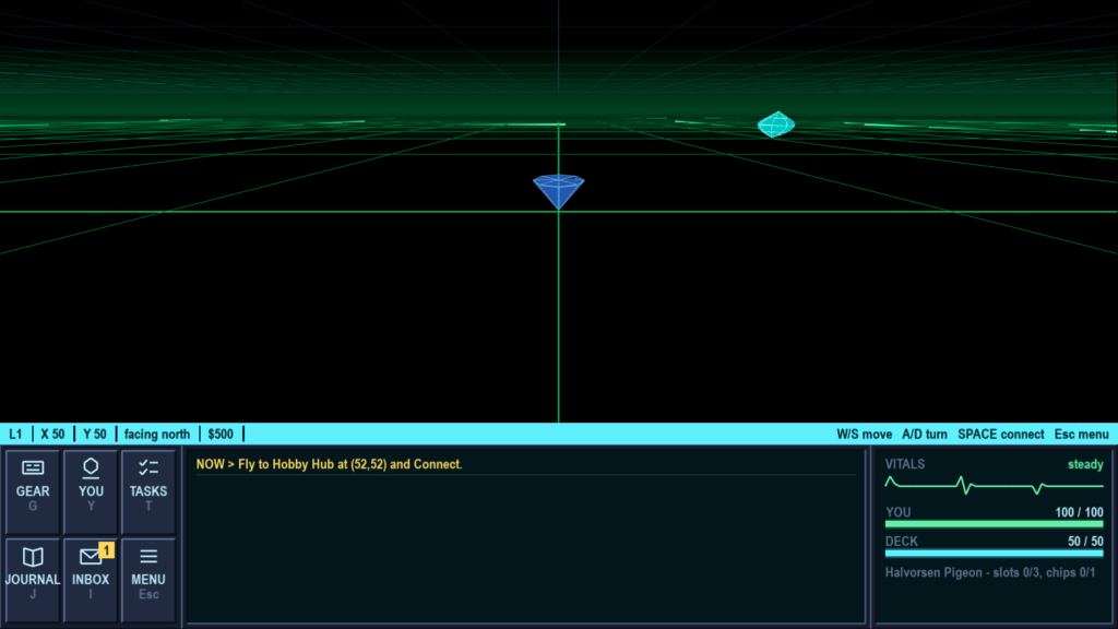 The live grid on Level 1 - data pulses, and the next level glowing overhead